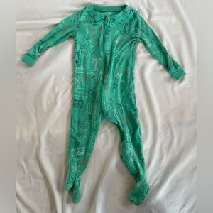 Green Tropical themed zip up footie pajamas